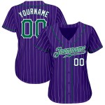 Maillot de baseball personnalisé authentique à rayures vertes et blanches, blanc et violet Kelly Maillot de baseball personnalisé authentique à rayures vertes et blanches, blanc et violet Kelly