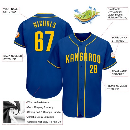 Maillot de baseball Royal Gold authentique personnalisé Maillot de baseball Royal Gold authentique personnalisé