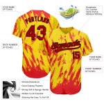 Maillot de baseball authentique, motif personnalisé, design 3D doré, rouge et noir Maillot de baseball authentique, motif personnalisé, design 3D doré, rouge et noir