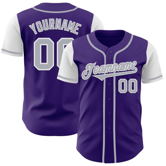 Maillot de baseball gris-blanc violet authentique personnalisé deux Maillot de baseball gris-blanc violet authentique personnalisé deux