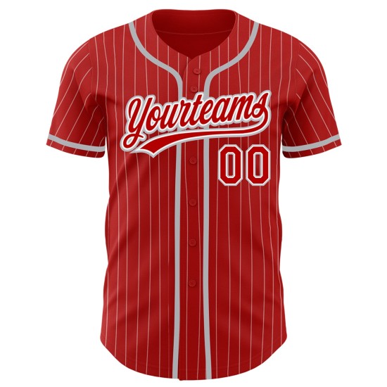 Maillot de baseball à rayures fines rouge gris blanc personnalisé authentique Maillot de baseball à rayures fines rouge gris blanc personnalisé authentique