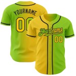 Maillot de baseball authentique, dégradé de jaune fluo et de vert, personnalisé, à la mode Maillot de baseball authentique, dégradé de jaune fluo et de vert, personnalisé, à la mode