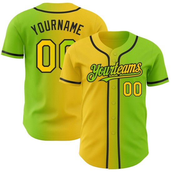 Maillot de baseball authentique, dégradé de jaune fluo et de vert, personnalisé, à la mode Maillot de baseball authentique, dégradé de jaune fluo et de vert, personnalisé, à la mode