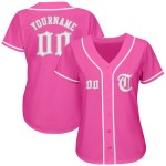Maillot de baseball rose authentique personnalisé blanc-gris