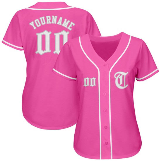 Maillot de baseball rose authentique personnalisé blanc-gris