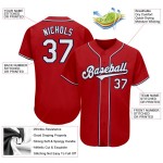 Maillot de baseball rouge authentique blanc-bleu marine personnalisé Maillot de baseball rouge authentique blanc-bleu marine personnalisé