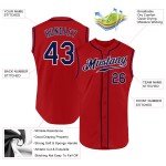 Maillot de baseball personnalisé authentique rouge bleu marine-blanc sans manches
