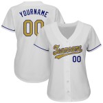 Maillot de baseball blanc authentique et personnalisé, doré et royal Maillot de baseball blanc authentique et personnalisé, doré et royal