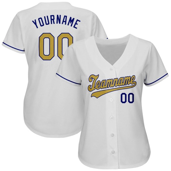 Maillot de baseball blanc authentique et personnalisé, doré et royal Maillot de baseball blanc authentique et personnalisé, doré et royal
