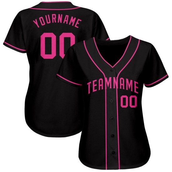 Maillot de baseball rose authentique et personnalisé noir