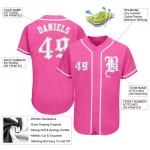 Maillot de baseball rose authentique personnalisé blanc-gris