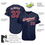 Maillot de baseball à rayures rouges et blanches, bleu marine, authentique et personnalisé Maillot de baseball à rayures rouges et blanches, bleu marine, authentique et personnalisé