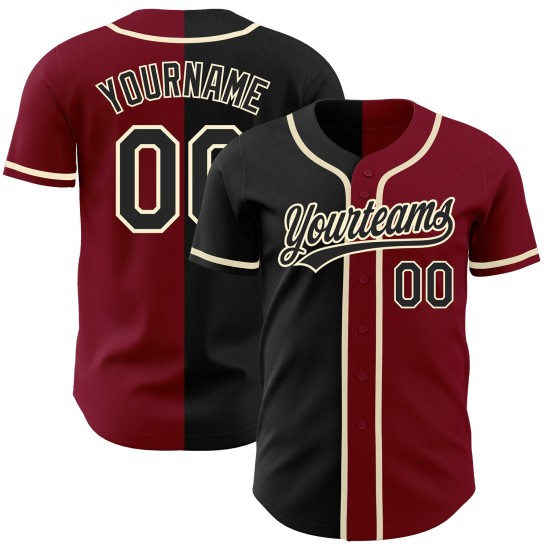 Maillot de baseball Split Fashion Crimson noir-crème personnalisé authentique Maillot de baseball Split Fashion Crimson noir-crème personnalisé authentique