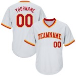 Maillot de baseball personnalisé authentique en tricot côtelé blanc, rouge et or Maillot de baseball personnalisé authentique en tricot côtelé blanc, rouge et or