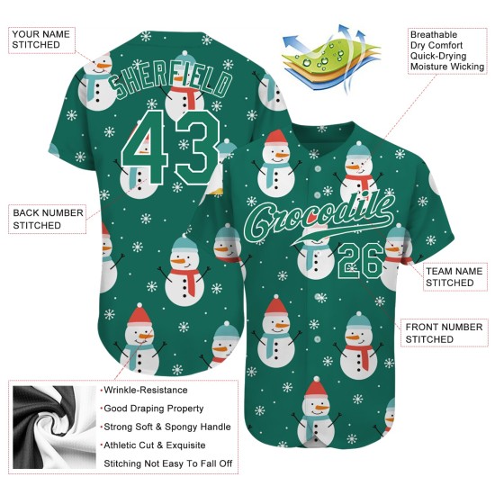 Maillot de baseball 3D vert-blanc personnalisé Kelly Green Authentic Christmas Kelly Maillot de baseball 3D vert-blanc personnalisé Kelly Green Authentic Christmas Kelly