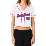 Maillot de baseball court bleu clair blanc pour femme, col en V, noir et rose Maillot de baseball court bleu clair blanc pour femme, col en V, noir et rose