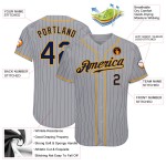 Maillot de baseball authentique à rayures fines bleu marine, bleu marine et gris doré, personnalisé Maillot de baseball authentique à rayures fines bleu marine, bleu marine et gris doré, personnalisé
