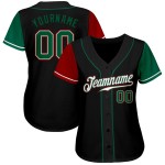 Maillot de baseball noir authentique personnalisé vert-rouge Kelly Tone Two Maillot de baseball noir authentique personnalisé vert-rouge Kelly Tone Two