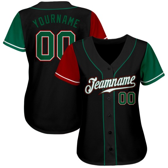 Maillot de baseball noir authentique personnalisé vert-rouge Kelly Tone Two Maillot de baseball noir authentique personnalisé vert-rouge Kelly Tone Two