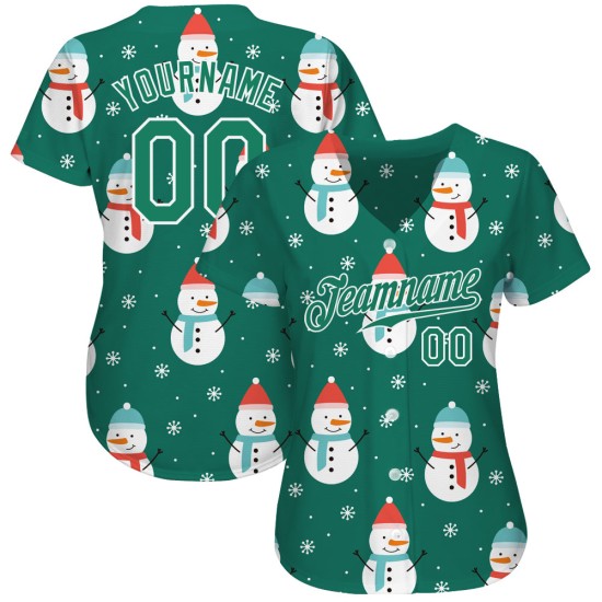 Maillot de baseball 3D vert-blanc personnalisé Kelly Green Authentic Christmas Kelly Maillot de baseball 3D vert-blanc personnalisé Kelly Green Authentic Christmas Kelly