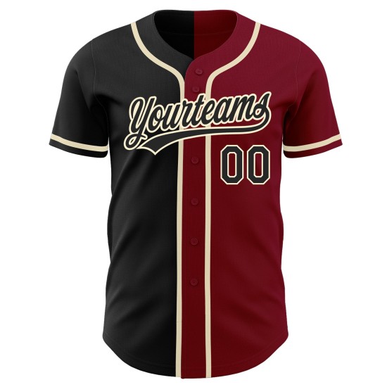 Maillot de baseball Split Fashion Crimson noir-crème personnalisé authentique Maillot de baseball Split Fashion Crimson noir-crème personnalisé authentique