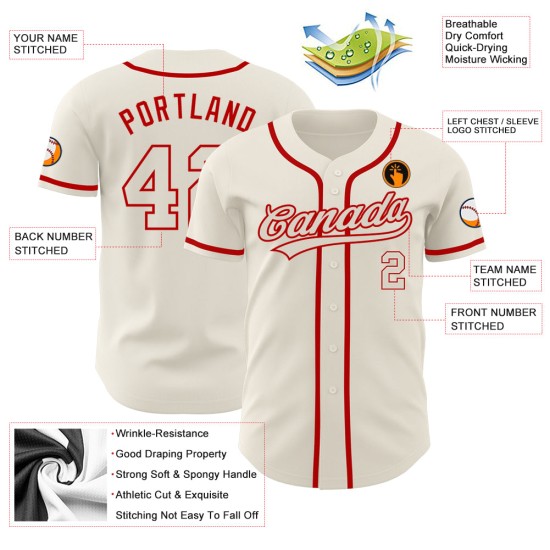 Maillot de baseball personnalisé authentique crème-rouge crème Maillot de baseball personnalisé authentique crème-rouge crème