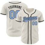 Maillot de baseball authentique crème, noir, rayures fines, bleu clair, personnalisé Maillot de baseball authentique crème, noir, rayures fines, bleu clair, personnalisé