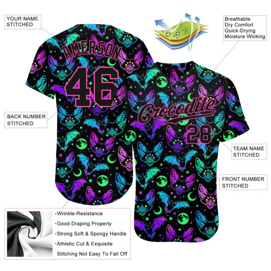 Maillot de baseball personnalisé 3D à motif authentique pour Halloween, multicolore et lumineux Maillot de baseball personnalisé 3D à motif authentique pour Halloween, multicolore et lumineux