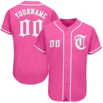 Maillot de baseball rose authentique personnalisé blanc-gris