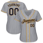 Maillot de baseball authentique à rayures fines bleu marine, bleu marine et gris doré, personnalisé Maillot de baseball authentique à rayures fines bleu marine, bleu marine et gris doré, personnalisé